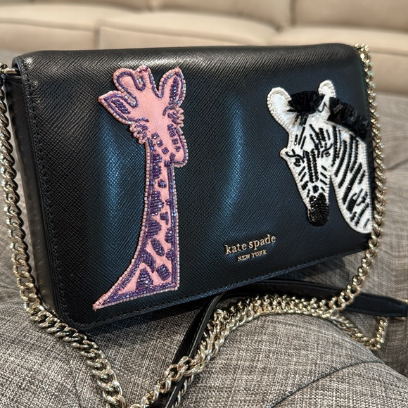 Kate Spade Bag Safari Giraffe and Zebra Black Leather Crossbody Bag RARE - Picture 3 of 17